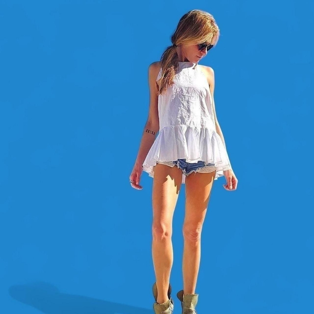 Free People White Ruffle Tunic Tank Top - Picture 3 of 6